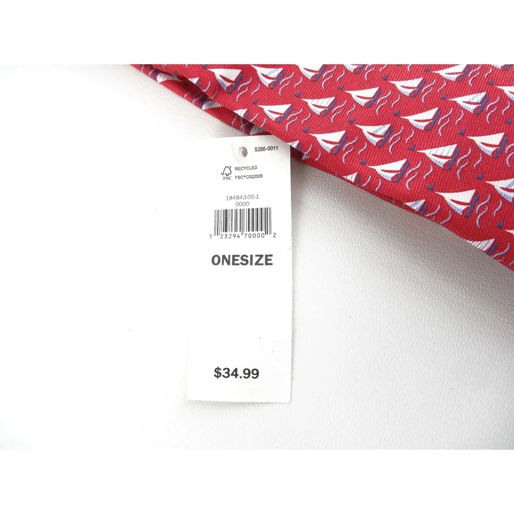 NWT Banana Republic Red‎ Sailboat Print 100% Silk Tie Necktie
